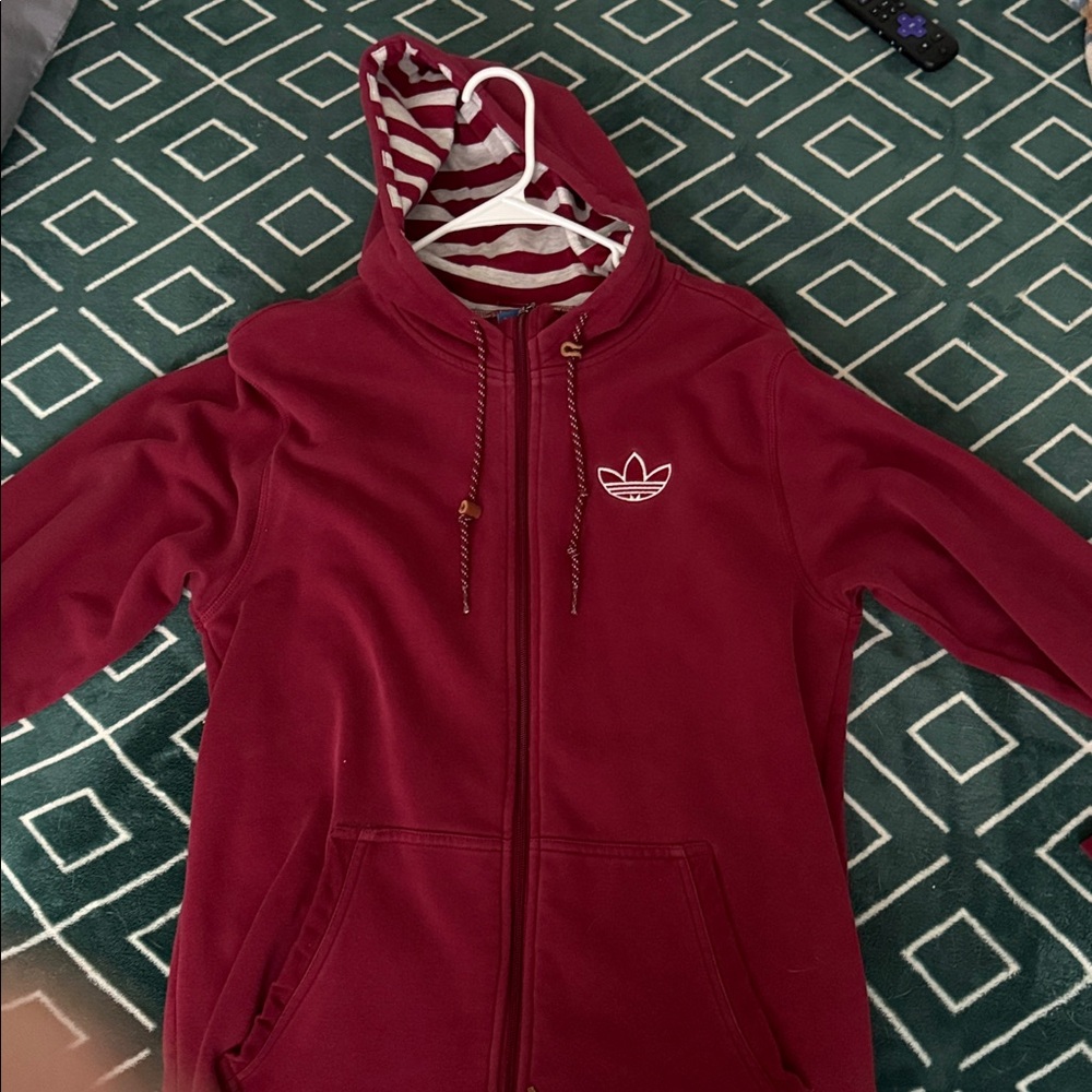 Adidas Burgundy Zip-Up Hoodie with Logo